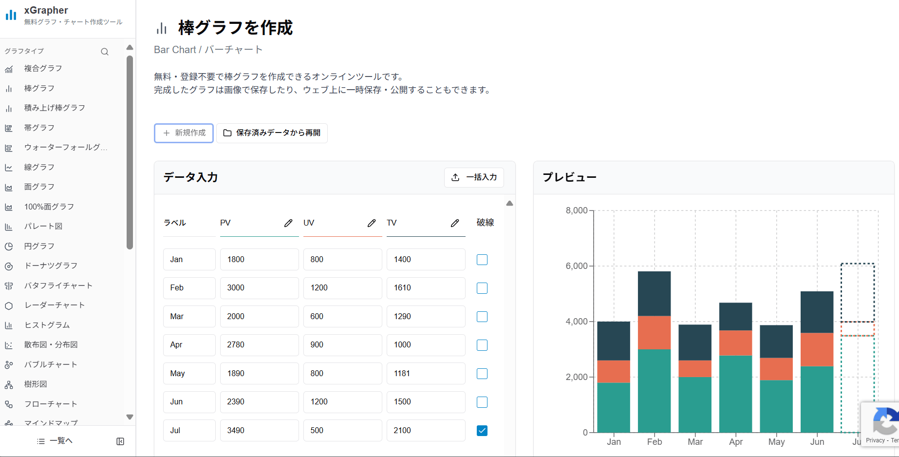 xGrapherの作成積み上げ棒グラフ作成画面 xGrapherの作成積み上げ棒グラフ作成画面